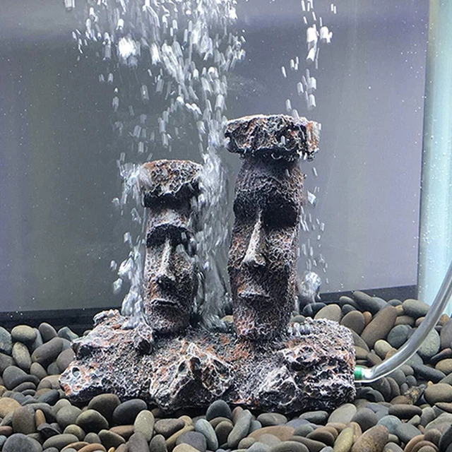 Easter Island Moai Statues Aquarium Air Bubbler Stone Fish Tank Decorations US