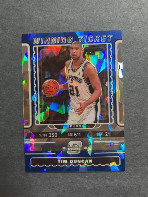 2019-20 Contenders Optic Tim Duncan Blue Cracked Ice Prizm Winning Ticket 19