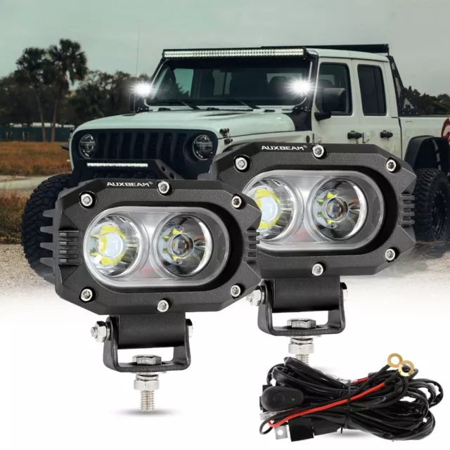 AUXBEAM 4"Inch LED Work Light Bar FLOOD Pods Fog Lamps for Ford F-250 F-350 F450