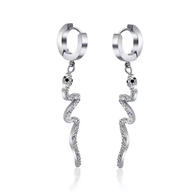 Hoops Earrings Snake Pendant Animal Reptil Lover