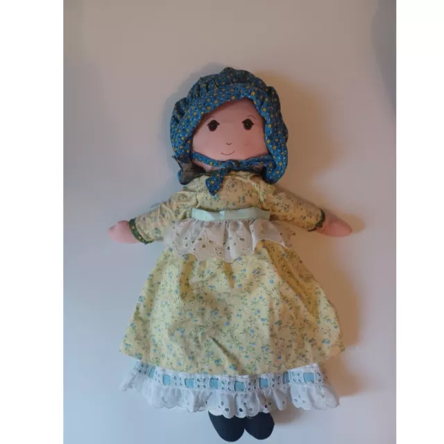 Vintage 70s Rag Doll Hollie Hobbie Yellow Dress Blue Bonnet