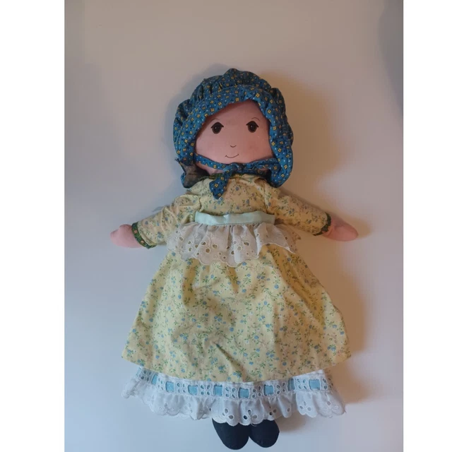 Vintage 70s Rag Doll Hollie Hobbie Yellow Dress Blue Bonnet