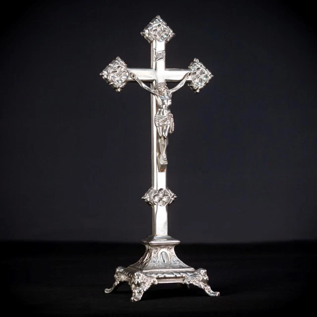 Crucifix Altar | Standing Cross | Antique Jesus Christ Angels Silvered | 15.7"