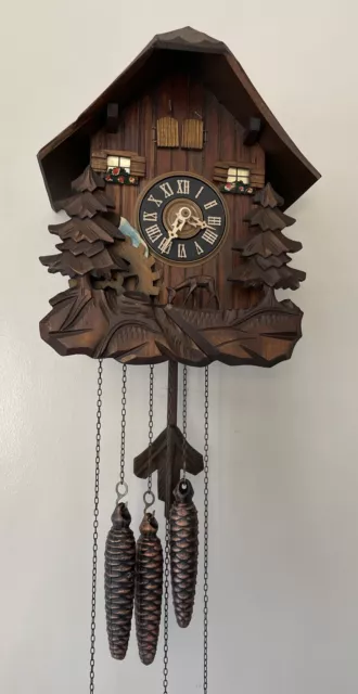 Cuckoo Clock, W.Germany,  Schneider Shone,Rotating Water Reel-SEE VIDEO