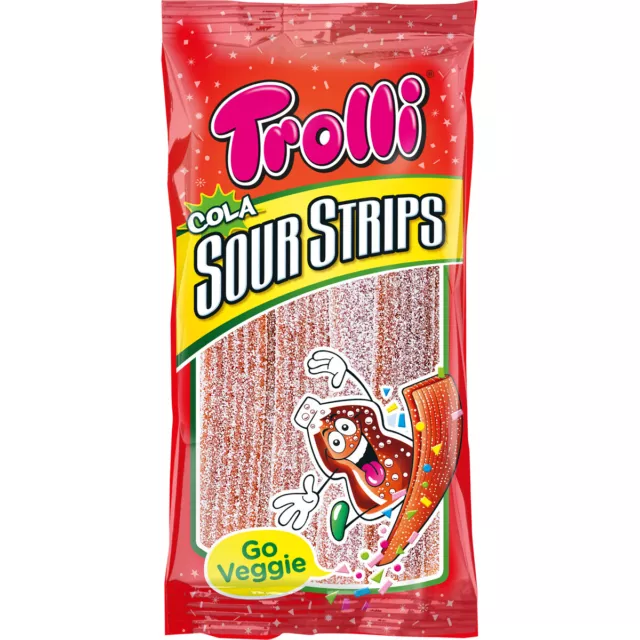 Trolli Cola Sour Strips gomma acida frutta a righe cola gusto 85g