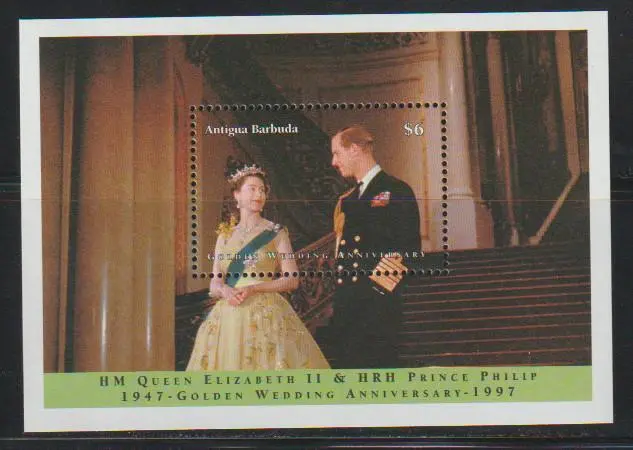 Antigua & Barbuda 1997 Golden Wedding Anniv Qeii Prince Phllip Ss Mnh - Ant554