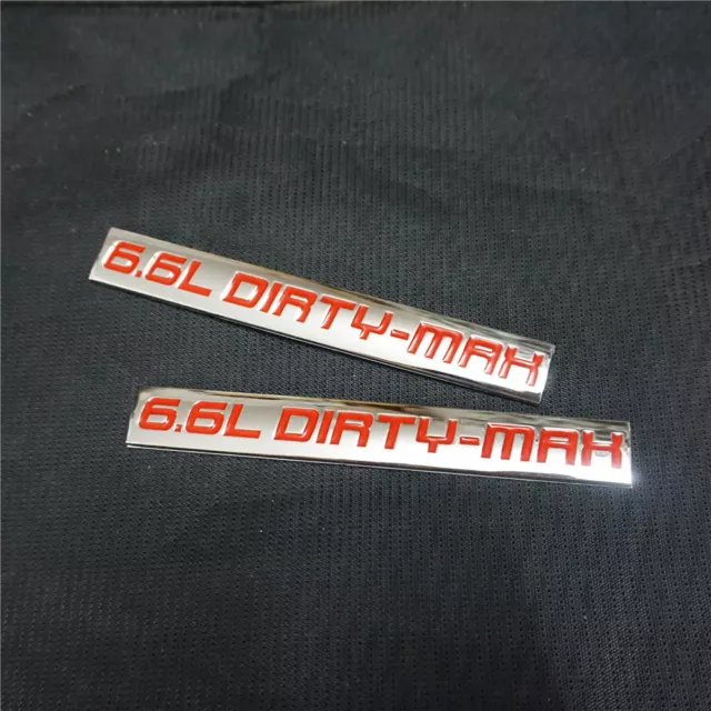 2x Red Chrome 6.6L DIRTY-MAX Metal Badge Decal Emblem Sticker Sports Car Limited