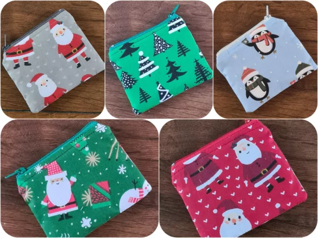 Christmas Zipped Coin Purse Handmade Small Poly Cotton Xmas Change Purse