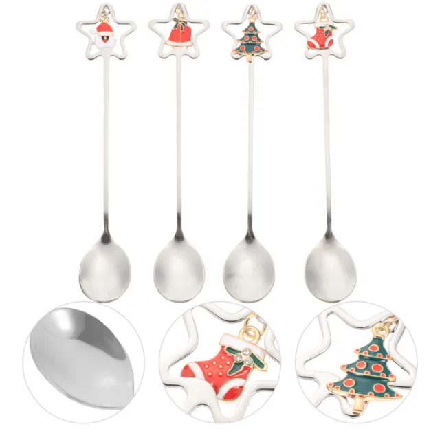 4 pz cucchiai per gelato in acciaio inox forchetta di Natale cucchiaio per gelato