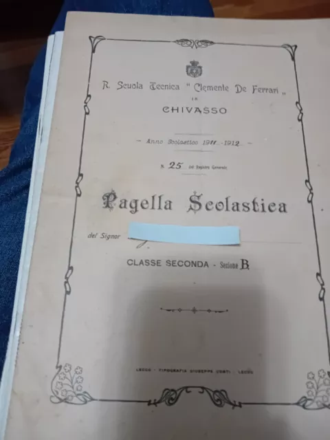 Chivasso Torino Pagella 1911/12 Regia Scuola De Ferrari