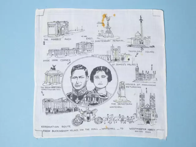 1937 Pictorial Handkerchief King George VI Coronation Route London Landmarks 2