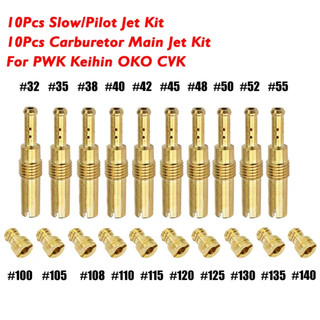 20pcs Carburetor Main Jet Kit Slow/Pilot Jet Set Kit For PWK Keihin OKO CVK Type