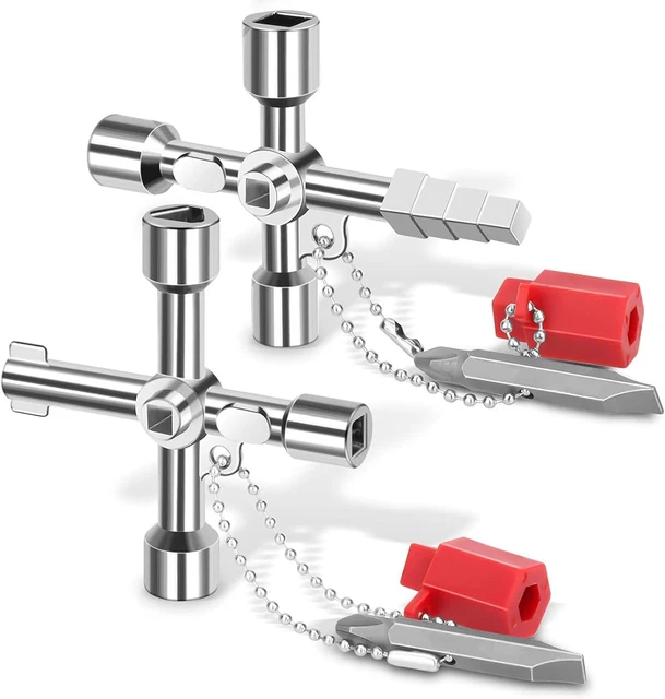 4-Wege Universalschlüssel-Set (2 Stück): Für Wasserzähler, Gasanschluss & Heizkörper – Aus Zinklegierung, Robust & Vielseitig Einsetzbar