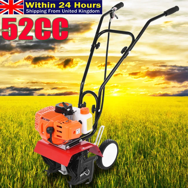 52cc Gasoline Garden Tiller, 2-Stroke Mini Cultivator With 3-10cm Working Depth, 30cm Working Width, Lightweight Soil Rotavator With Ergonomic Handle Orange