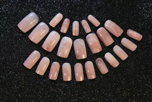 24 PCS Smooth Marble False Nails Long Square Full Designed Nail Acrylic Nail Set 2