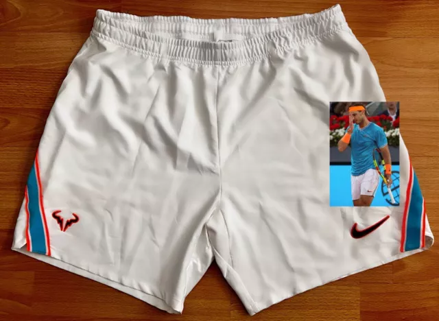 Men's L Nike Court Flex Ace 7" White tennis shorts Nadal Madrid 2019 Excellent