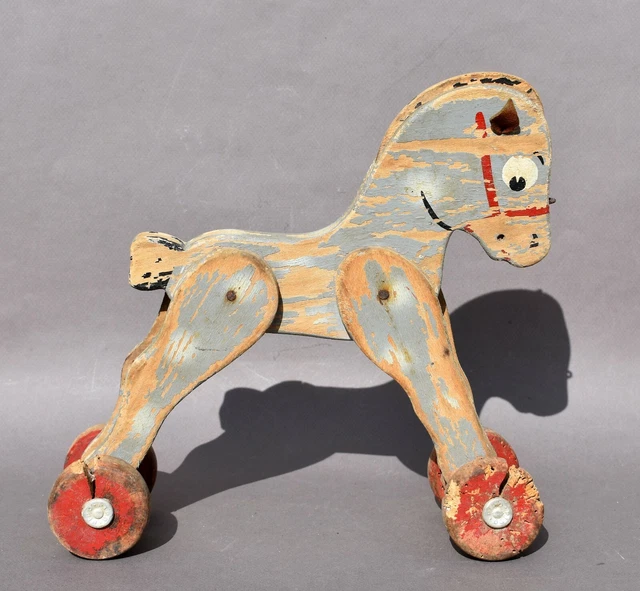Ancien Cheval à Roulettes En Carton Bouilli – Jouet Français Des Années 1900 (déco Ou Collection)