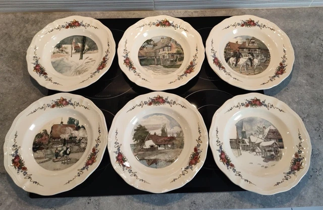6 Assiettes creuses Sarreguemines  Décor Obernai H Loux (1)