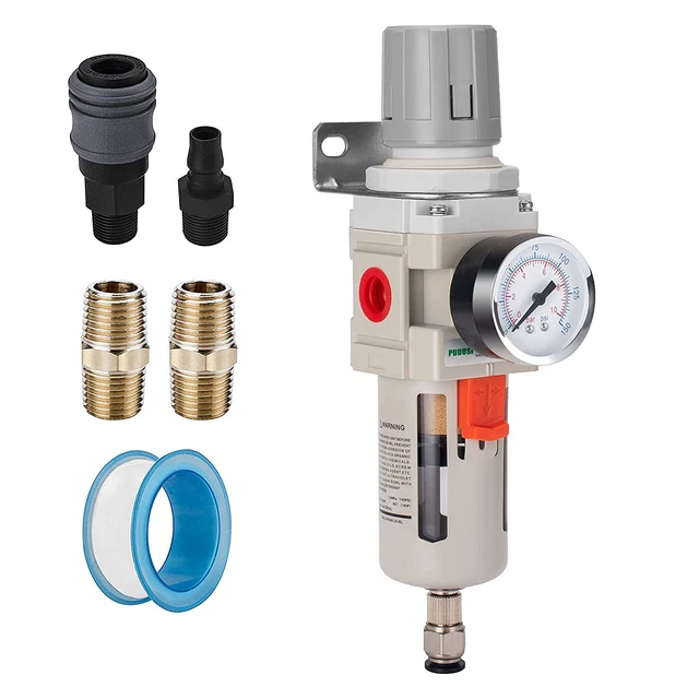 1/4" NPT Compressed Air Filter Regulator Combo, Air Line Dryer, 0-150 Psi Gauge