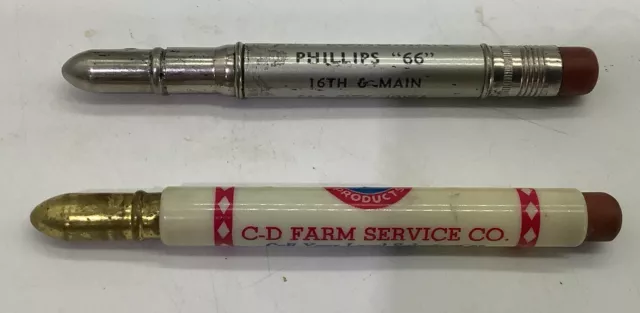 2 Bullet Pencils Advertising Phillips 66 & C-D Farm Service pens Iowa Vintage