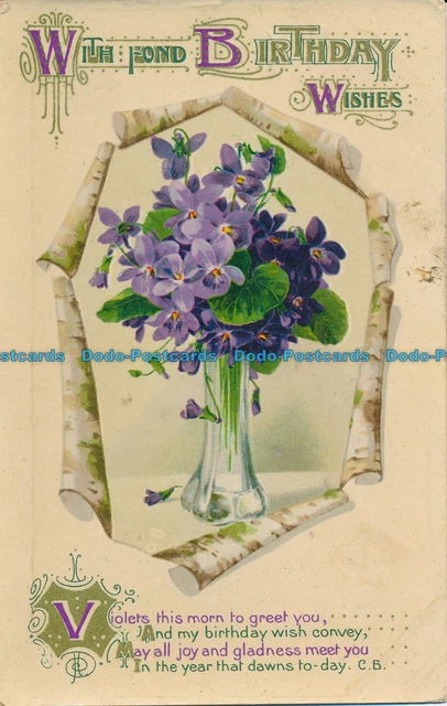 R024113 Greetings. With Fond Birthday Wishes. Flowers in Vases. Wildt and Kray.