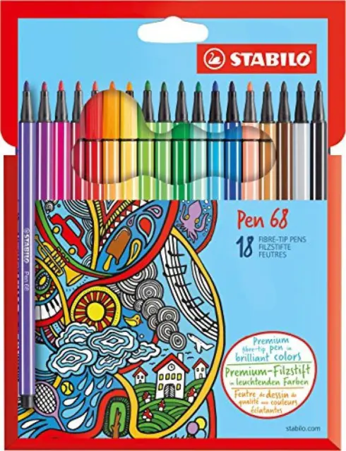 (TG. 18er Pack) Pennarello Premium - STABILO Pen 68 - Astuccio in Cartone da 18