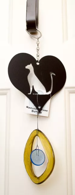 Made-in-the-USA Glass and Steel Wind Chime with Cat by The Bottle Benders