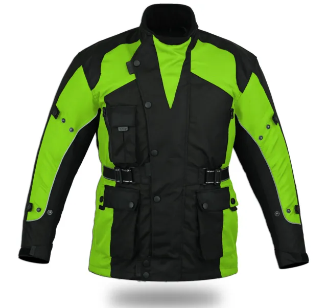 New Hi Viz Textile W/Proof Motorcycle Jacket Be Seen Be Safe Z/O Liner Armour Xl