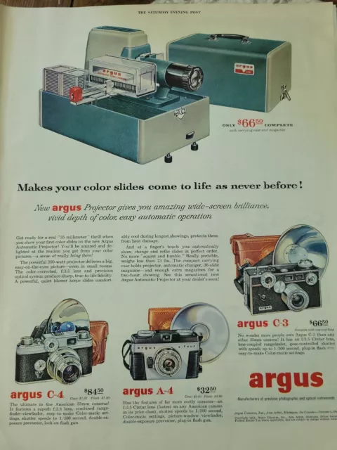 1955 Argus Película Cámara Proyector C- 4 C-3 A-4 Color Guías Llevar Estuche Ad