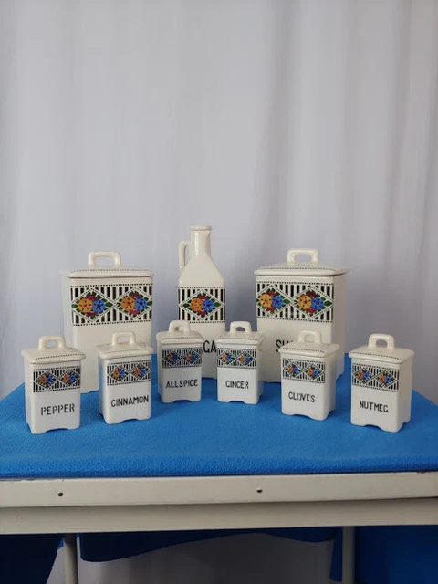 Ditmar Urbach Vintage Czechoslovakia 9 Piece Kitchen Canister Spice Set Ditmar Urbach Vintage Czechoslovakia 9 Piece Kitchen Canister Spice Set