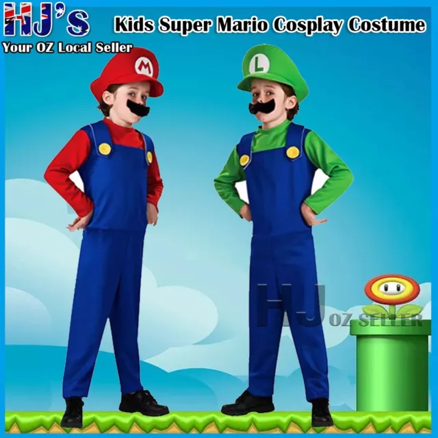 Mario and Luigi Brothers Kid Kids Costume Bookweek Halloween Party Fancy Dress