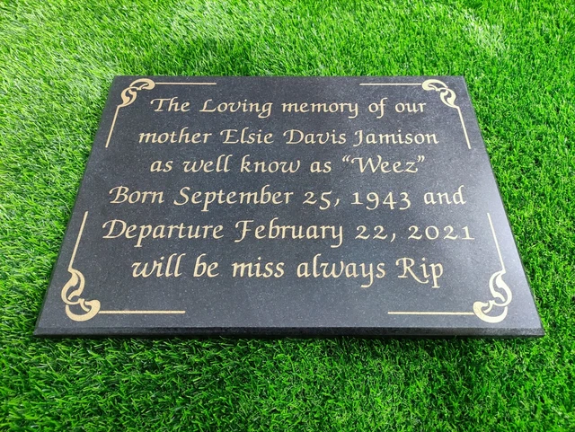 Memorial Grave Headstone Plaque Premium Black Granite Engraved Cemetery Marker