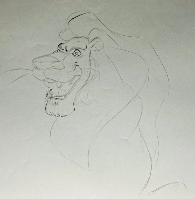 Original 1990s Disney Animation Drawing Production Sketch Art Lion King SCAR