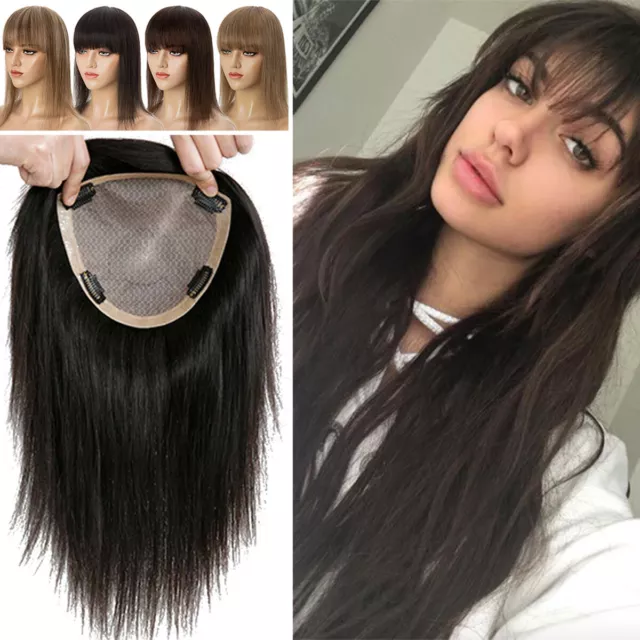 Mono Silk Lace Base 100% Human Hair Topper Clip In Toupee Hairpiece Women Wiglet
