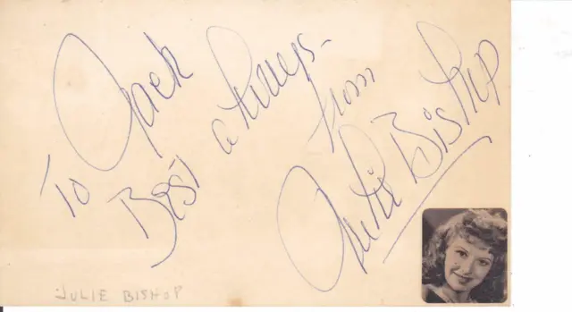 JULIE BISHOP d 2001 Signed To Jack 3X5 Index Card Actress/Sands of Iwo Jima COA