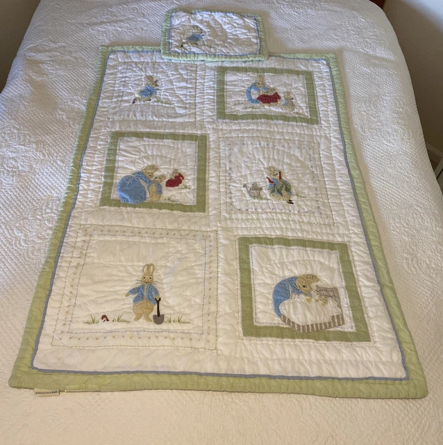 Pottery Barn Kid Peter Rabbit 2013 100% Cotton Crib Quilt 50x38 W/ Pillow Sham