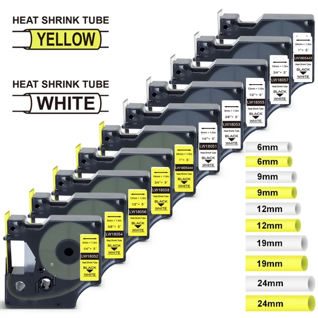 Heat Shrink Tube Wire Cable Label Tape 6/9/12/19/24mm For DYMO - Foto 10