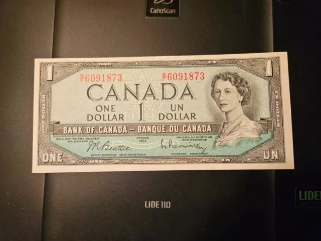1954 $1 Dollar Bank of Canada Banknote BF6091873 AU 50 Crisp