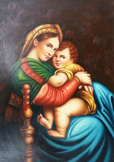 Dipinto Olio su Tela - 50x70 cm - Madonna della Seggiola - Quadro Arte Sacra