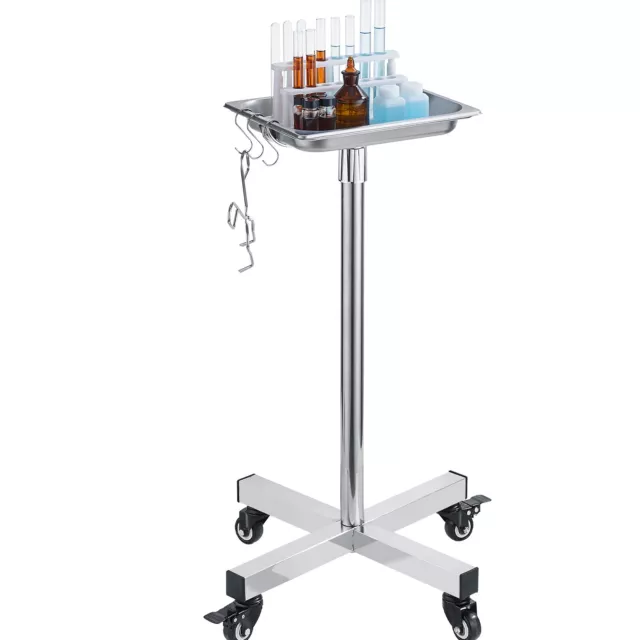 VEVOR Lab Cart Mayo Stand Stainless Steel Medical Trolley Tray 31.9"-55" Salon
