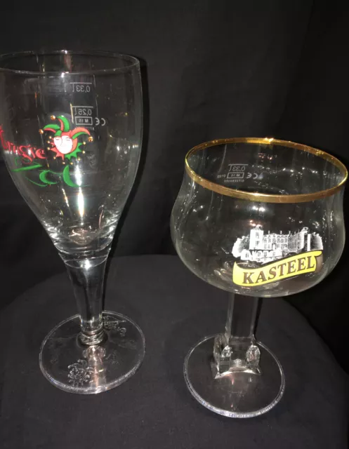 2 Belgian Beer Lager Glass Kasteel Brugse Zot 33 Man-Cave Bar Bier Fun Drinking