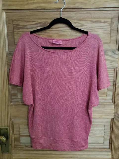 Michael Stars Wmns One Size Shimmer Dolman Sleeve Knit Top Shirt Boat Neck Pink