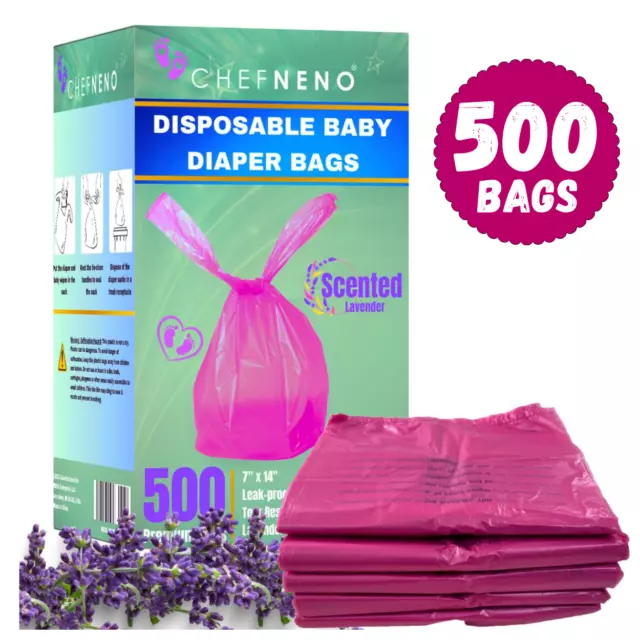 Baby Diaper Disposal Sacks w/ Handles (500 Count) Fresh Lavender Scented Bags