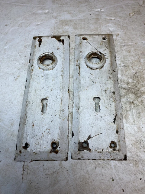 Antique Lot Of 2 Brass Door Lock Skeleton Key Back Plates Architectural Salvage