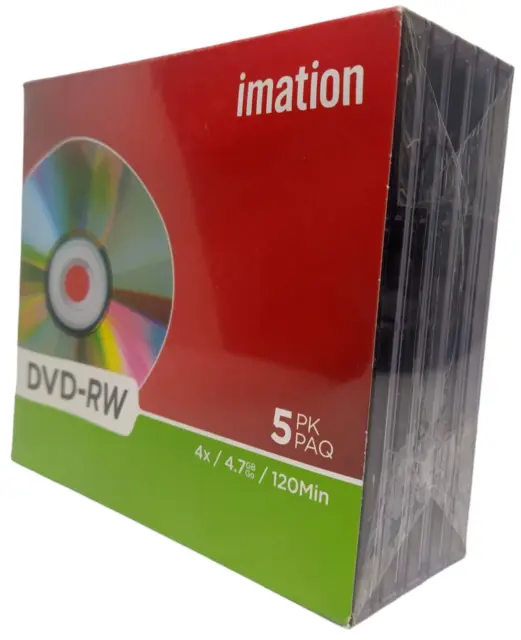 IMATION DVD-RW 5 PK PAQ 4x / 4.7GB / 120Min 5 Pack 51122 UPC 17345 New Sealed