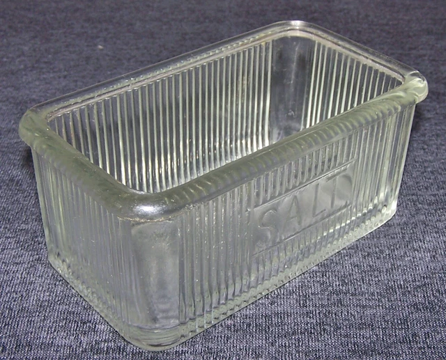 Antique Glass Open Salt Box Jar Hoosier Mission Cabinet Accesory Kitchen Pantry