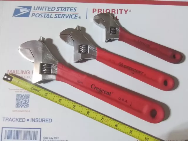 Crescent USA Tools Adjustable Wrench Set With Cushion Grip 6" 8" 10"