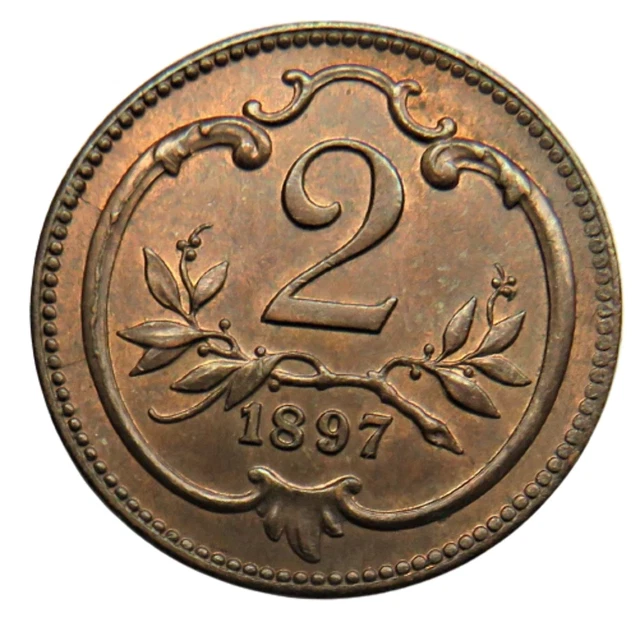 1897 Austria 2 Heller Coin High Grade