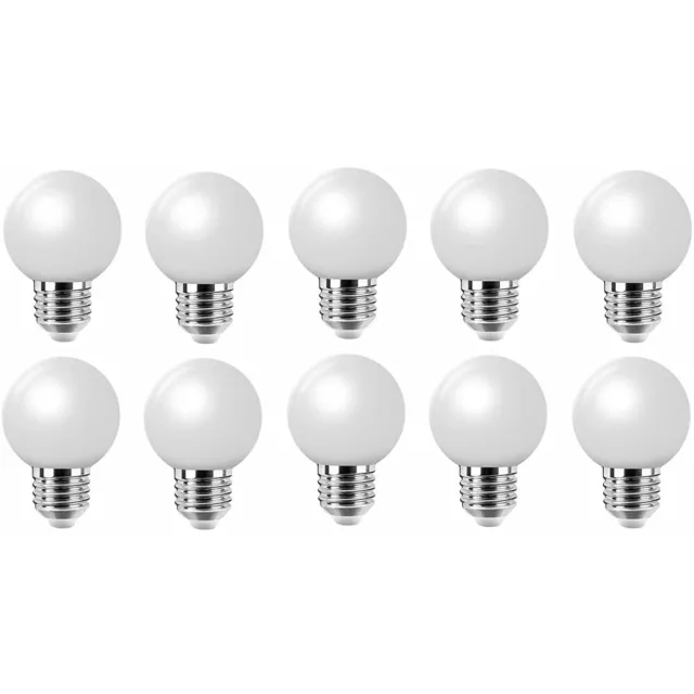 10 Pack Plastic Milky Globe LED G45 Bulbs Warm White E27 Screw Golf Round Ball