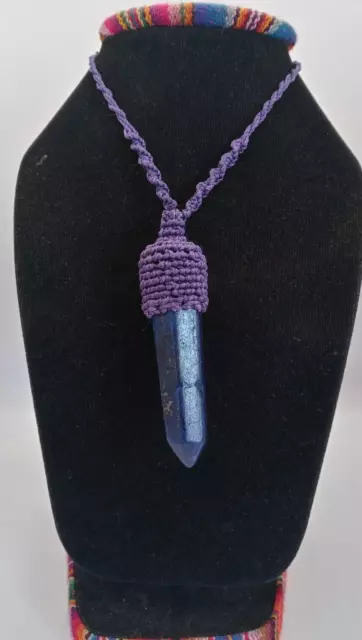 Peruvian Unisex Necklace Woven in Macrame Thread and Natural Stone